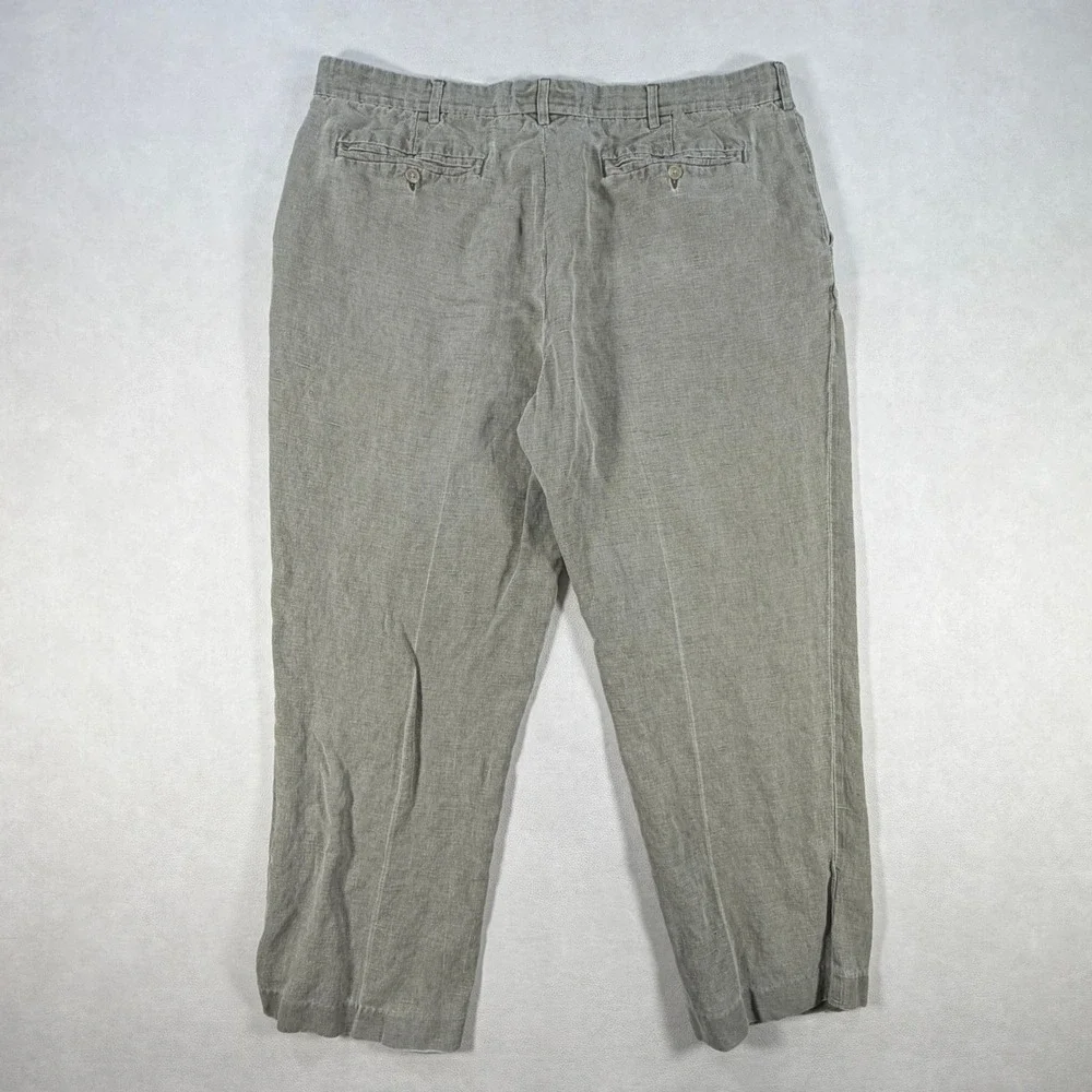 The Territory Ahead Mens 38x28 Linen Silk Blend Pants Khaki Flat Front Vintage